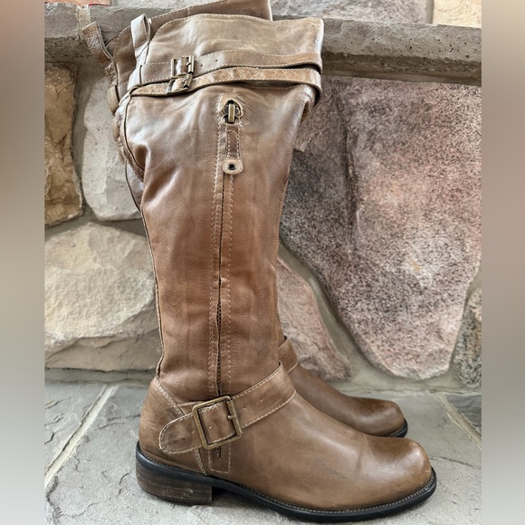 MIZ MOOZ Women's Kellen Brown Leather Knee High Boots Faux Fur Lined Zip Up - Picture 2 of 11